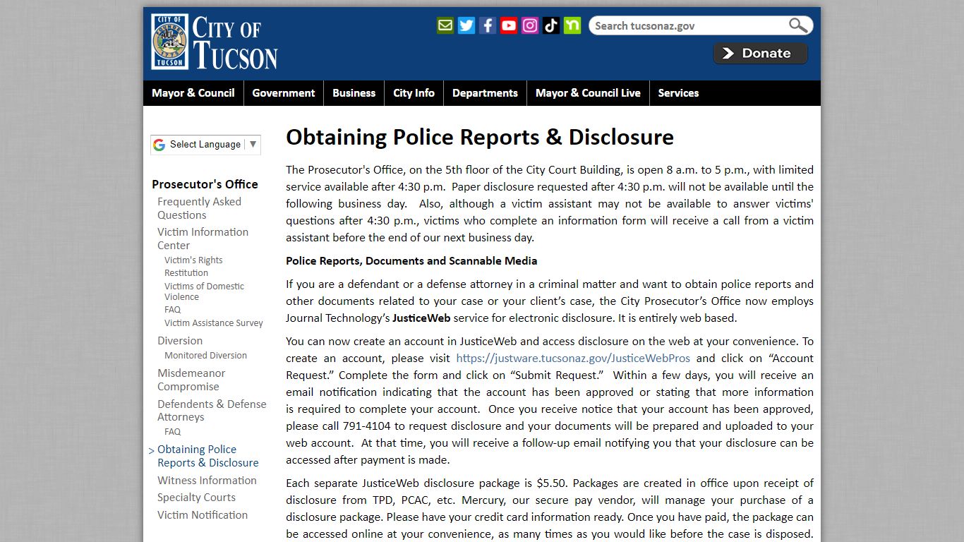 Obtaining Police Reports & Disclosure - Tucson, AZ