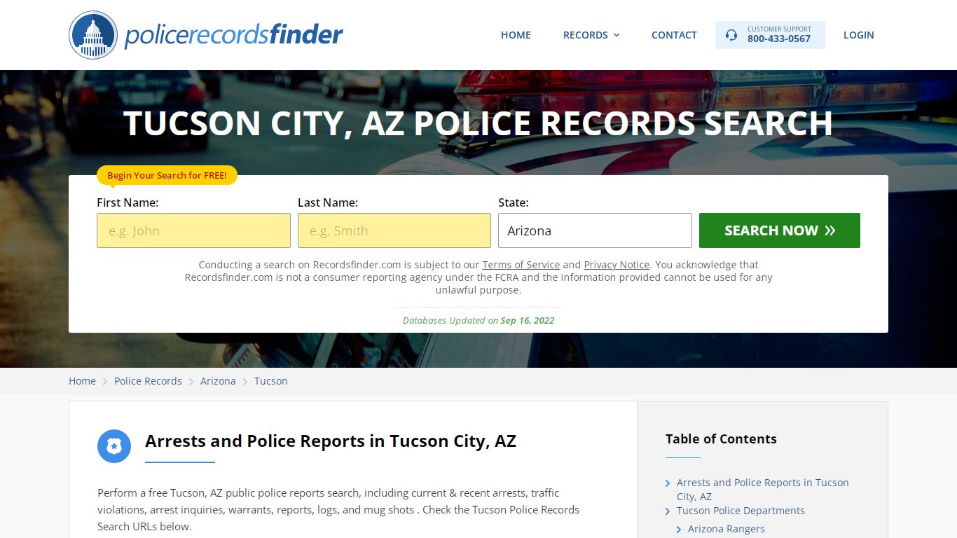 TUCSON CITY, AZ POLICE RECORDS SEARCH - RecordsFinder