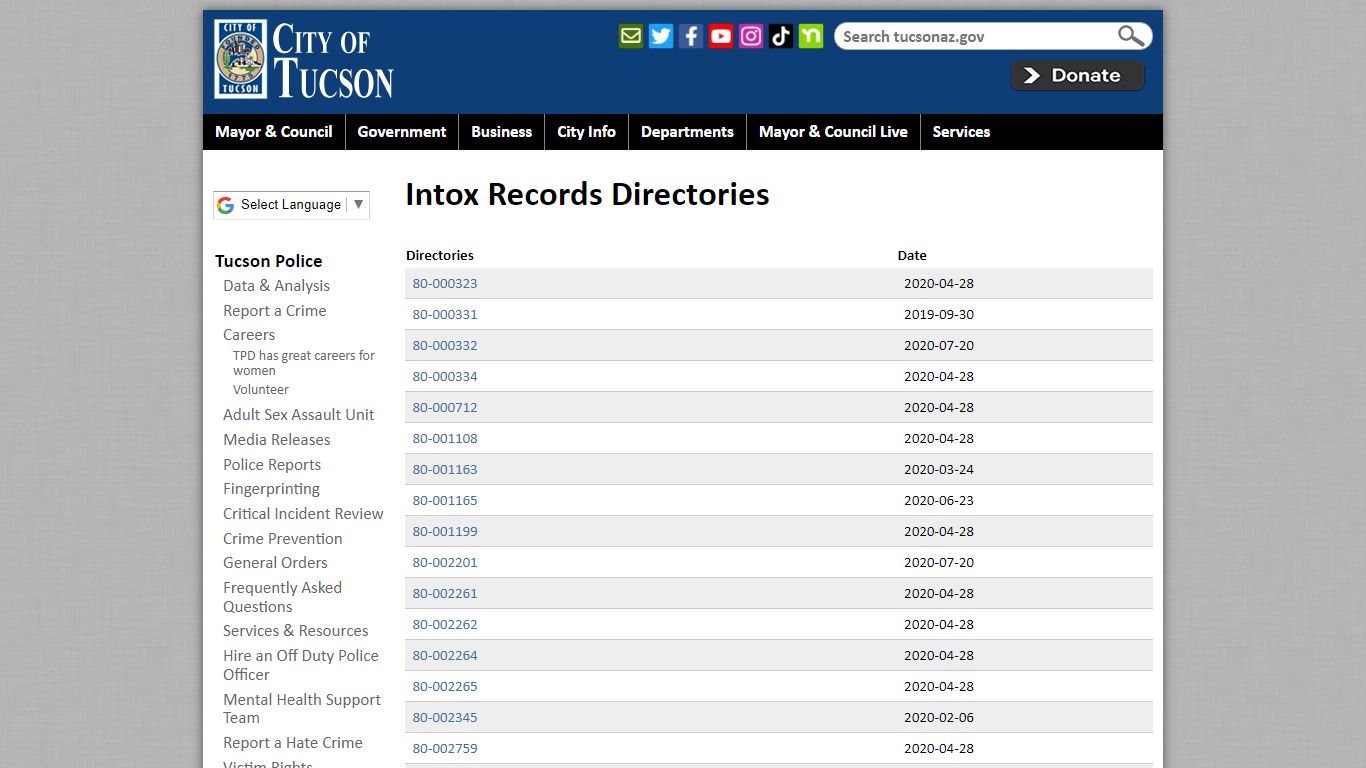 Intox Records | Official website of the City of Tucson - tucsonaz.gov