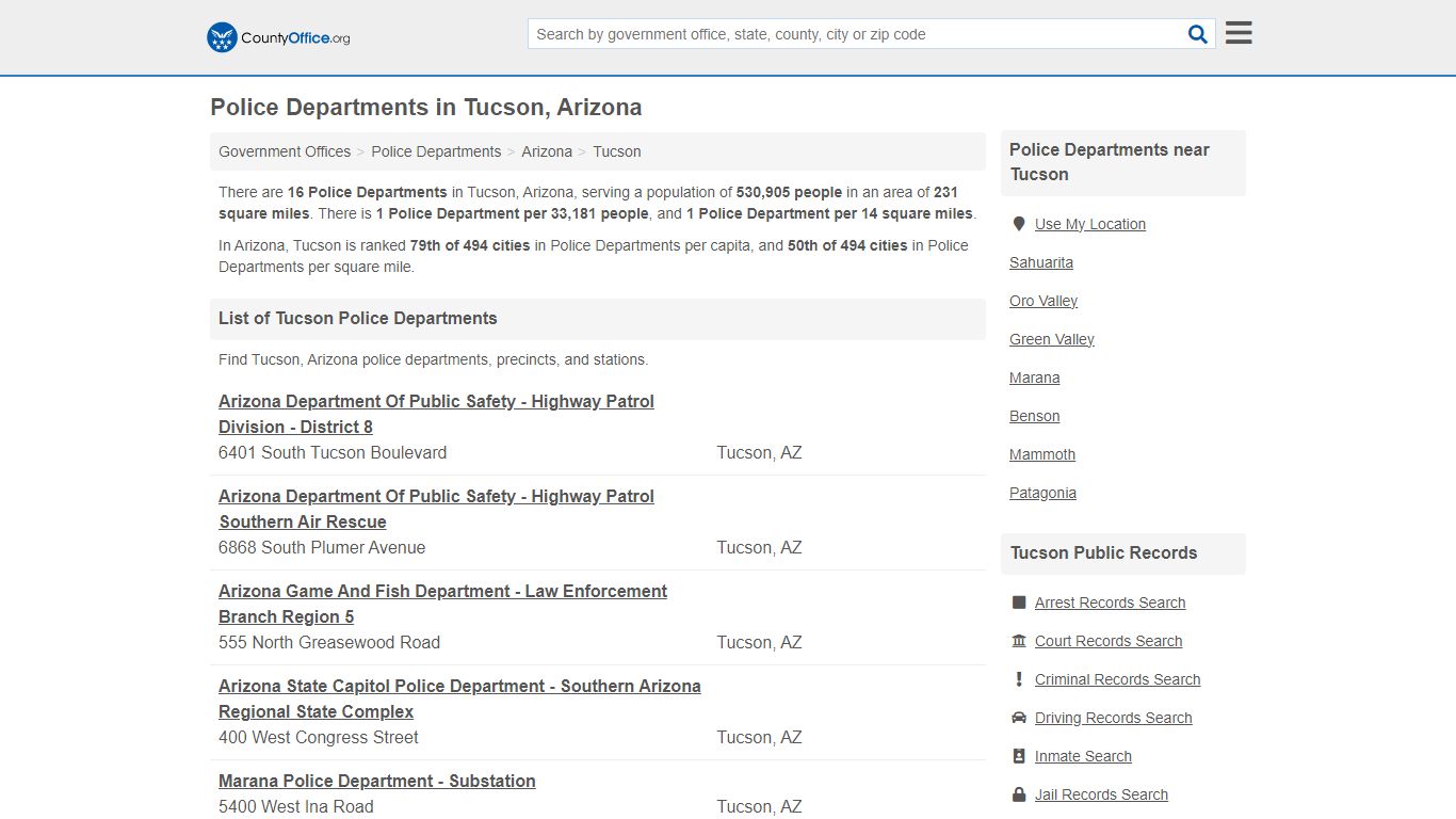 Police Departments - Tucson, AZ (Arrest Records & Police Logs)